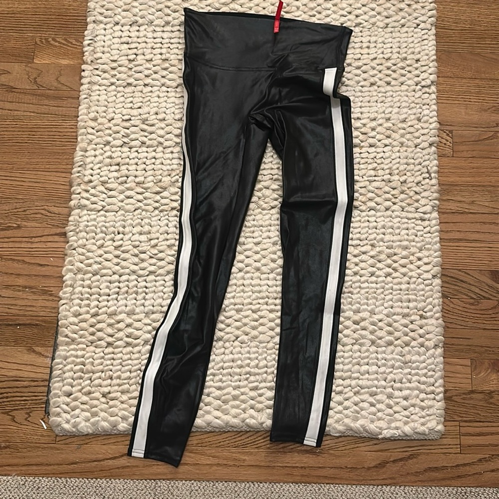 Spanx Faux Leather Leggings w/Tuxedo stripe